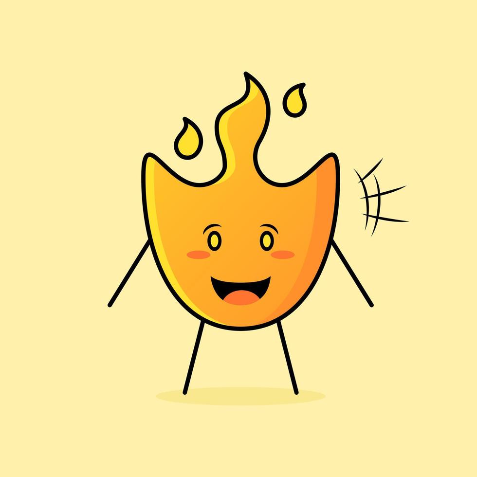 simpatico cartone animato di fuoco con la bocca aperta e l'espressione felice. adatto per loghi, icone, simboli o mascotte vettore