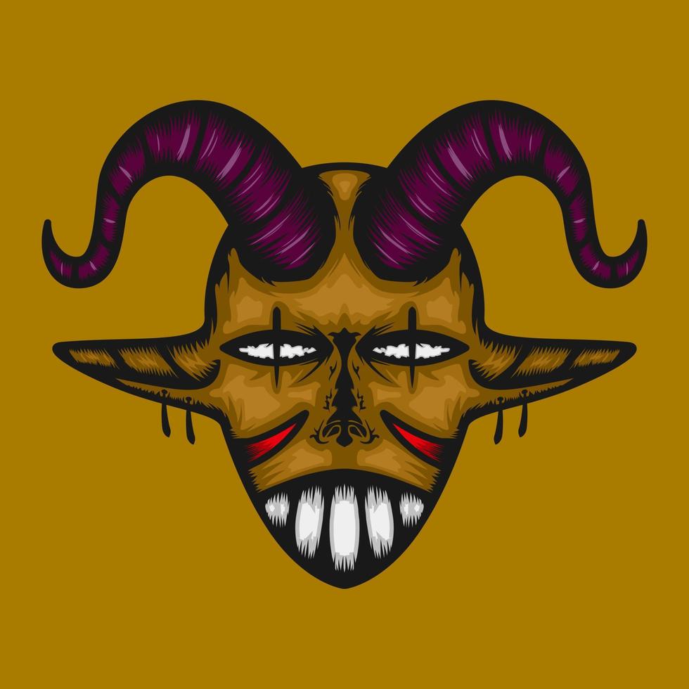 illustrazione di due teschio di diavolo cornuto. perfetto per mascotte, loghi, icone, simboli e t-shirt. bianco e nero vettore