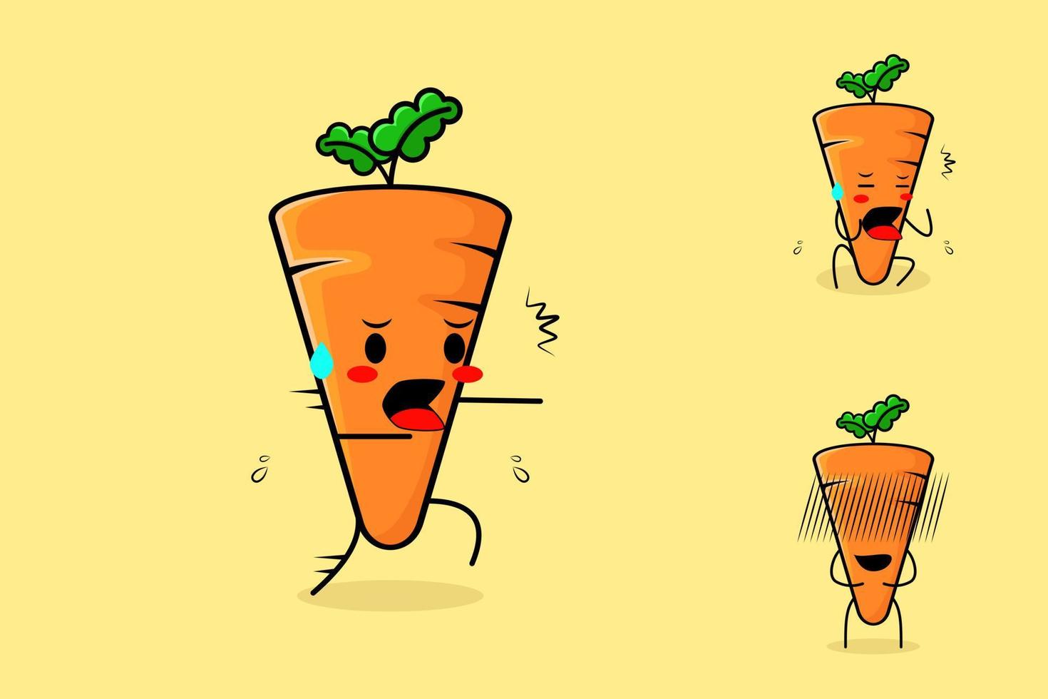 simpatico personaggio di carota con espressione spaventata. verde e arancione. adatto per emoticon, logo, mascotte o adesivo vettore