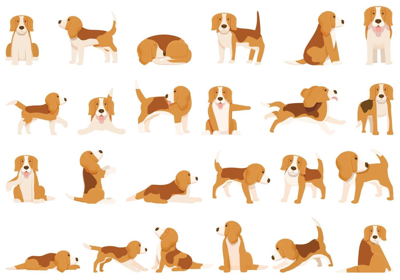 beagle icone set cartone animato vettore. cane di razza vettore