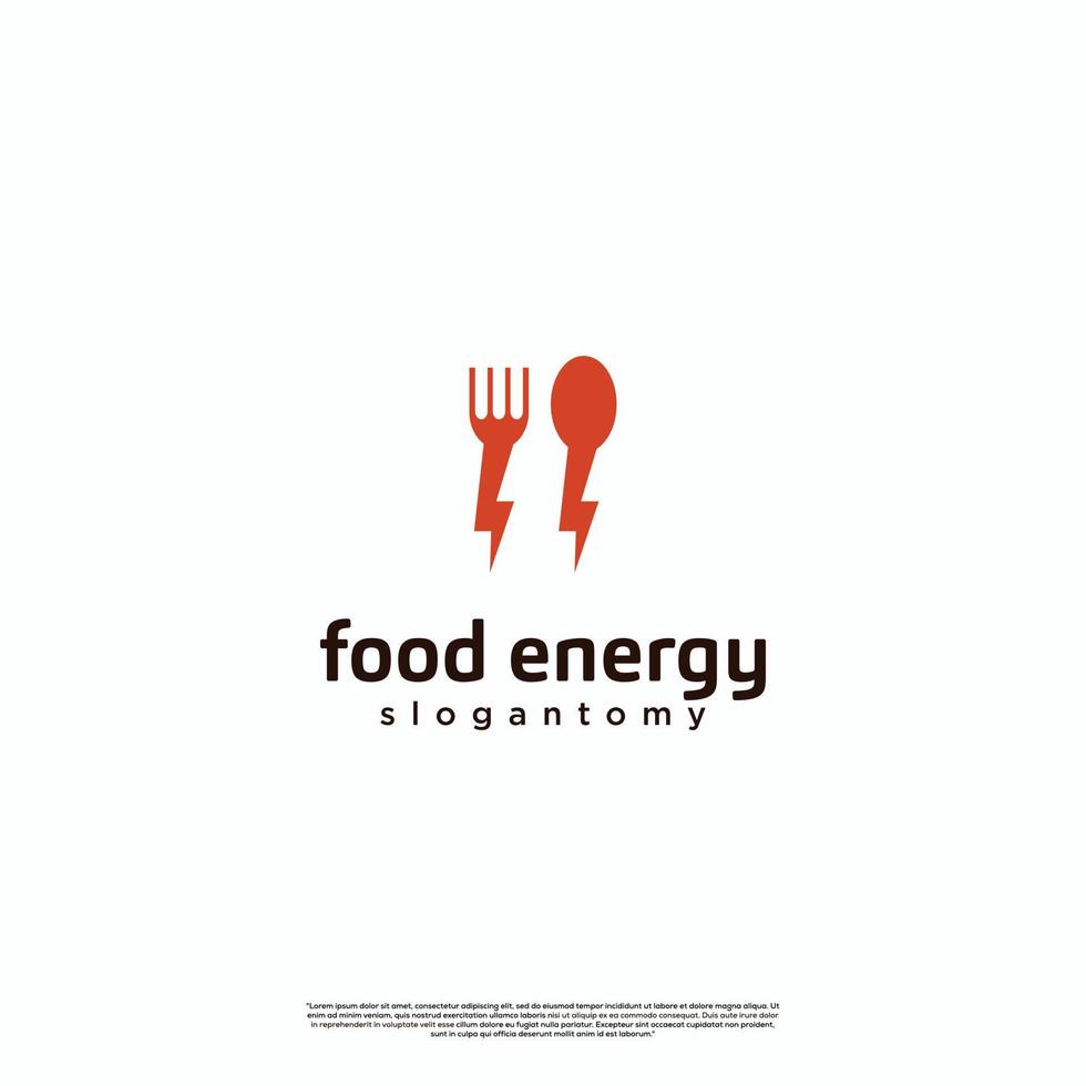 l'illustrazione del design del logo dell'energia alimentare, il cucchiaio e la forchetta si combinano con il concetto moderno del logo del fulmine vettore