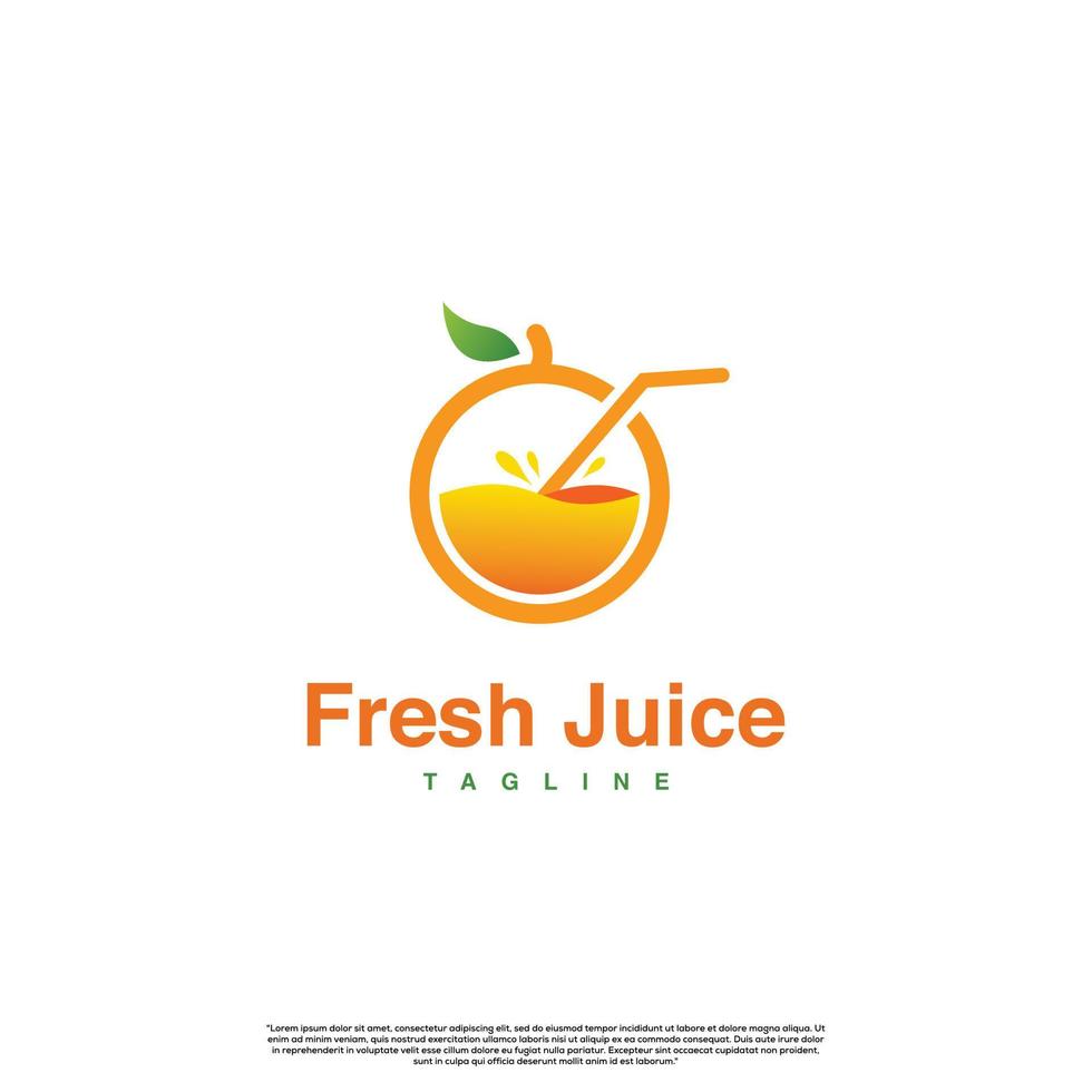 design del logo di succo fresco su sfondo isolato. modello di icona del design del logo di succo d'arancia vettore