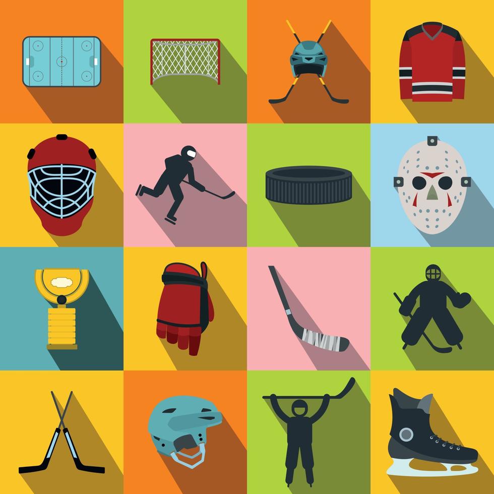 set di icone piatte da hockey vettore