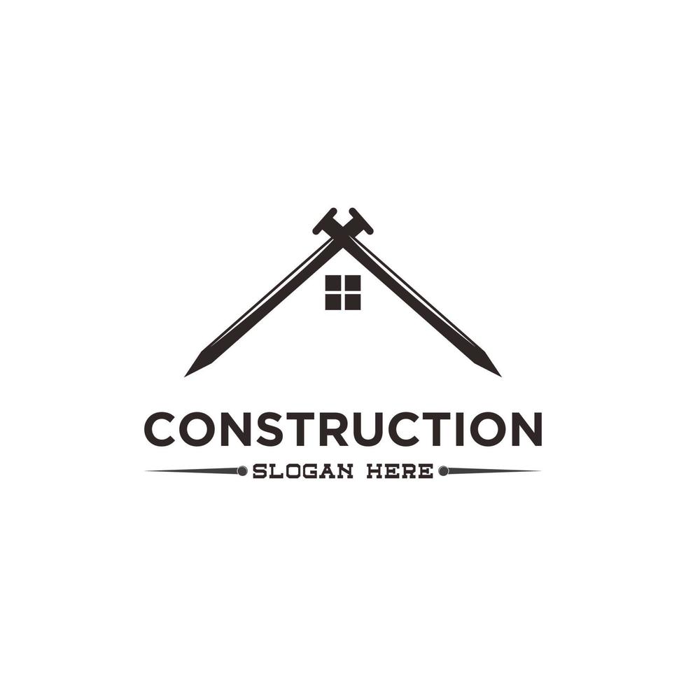 design del logo della casa con le unghie per la costruzione, casa con il logo della punta vettore