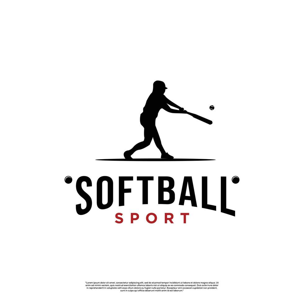 sagoma di persone che colpiscono softball. logo design su sfondo isolato vettore