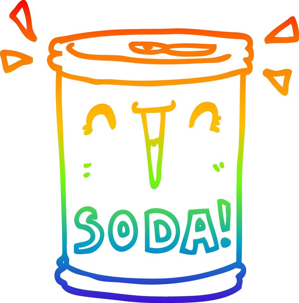 lattina di soda del fumetto di disegno a tratteggio sfumato arcobaleno vettore