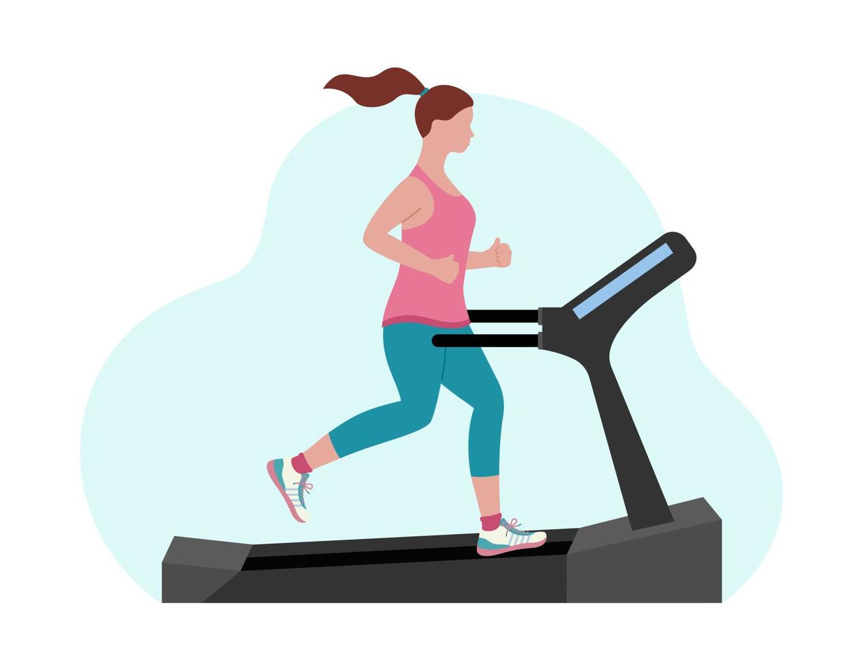 ragazza che corre sul tapis roulant. giovane donna fare jogging su attrezzature per il fitness. allenamento cardio di resistenza. illustrazione vettoriale piatta