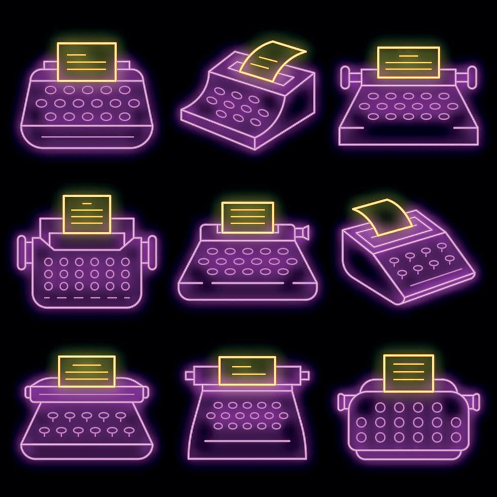 icona della macchina da scrivere set vettore neon