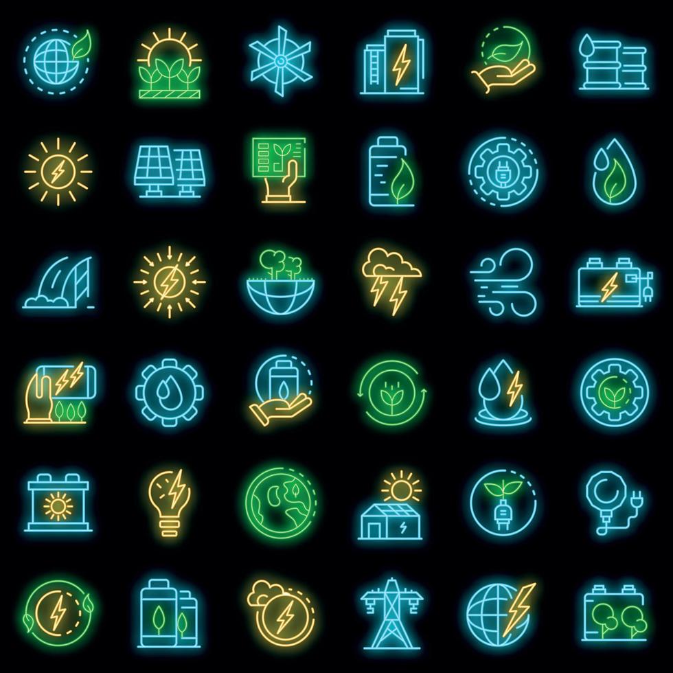 icone di energia pulita set vettore neon