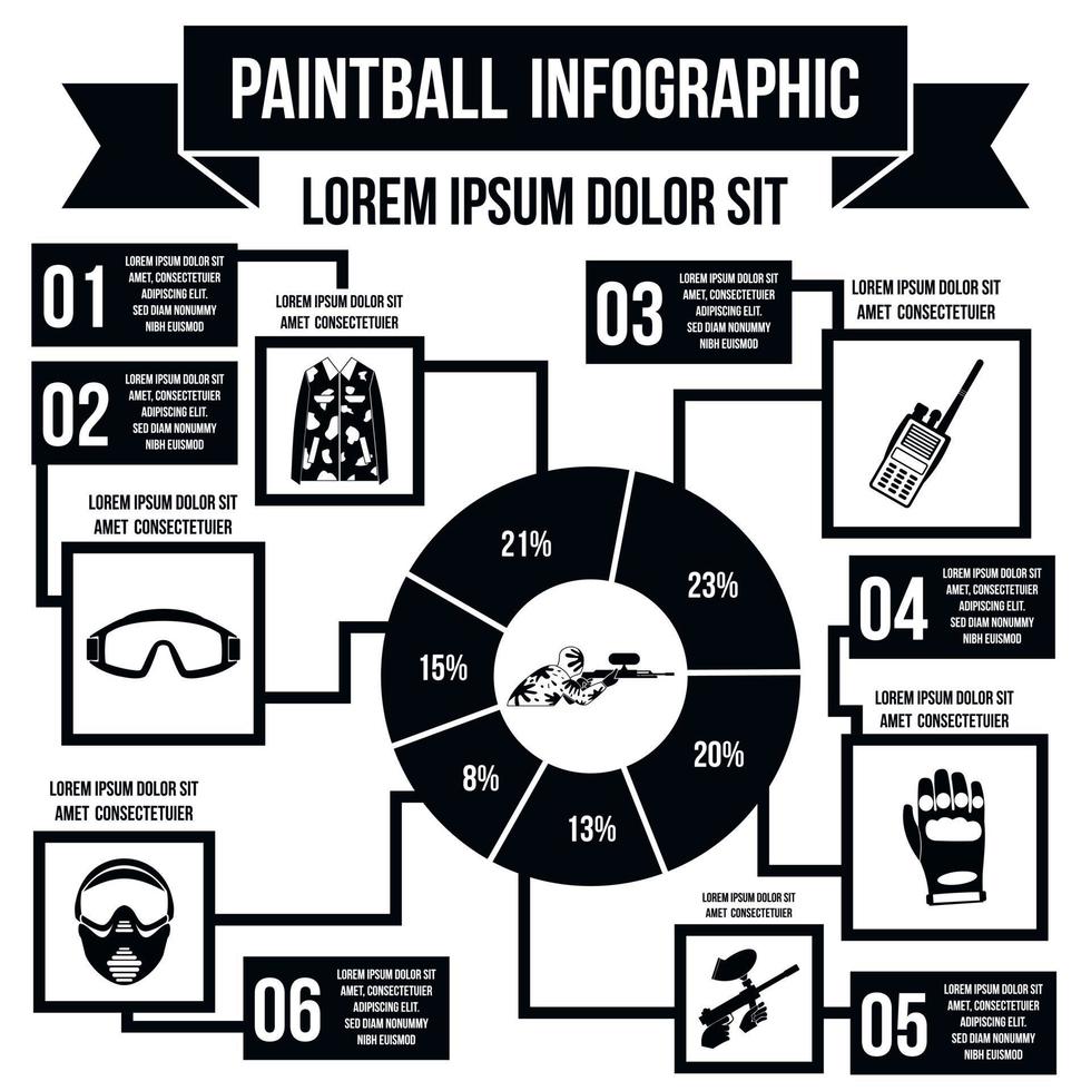 infografica di paintball, stile semplice vettore