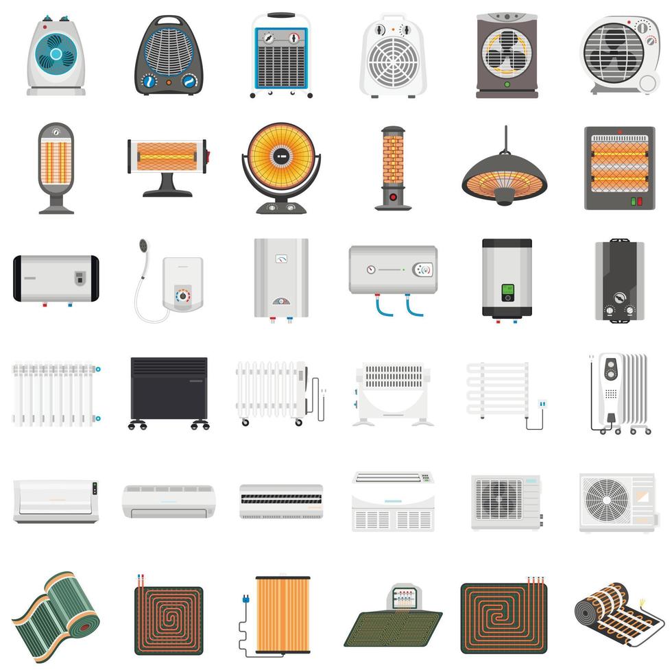 set di icone del riscaldatore elettrico, stile piatto vettore