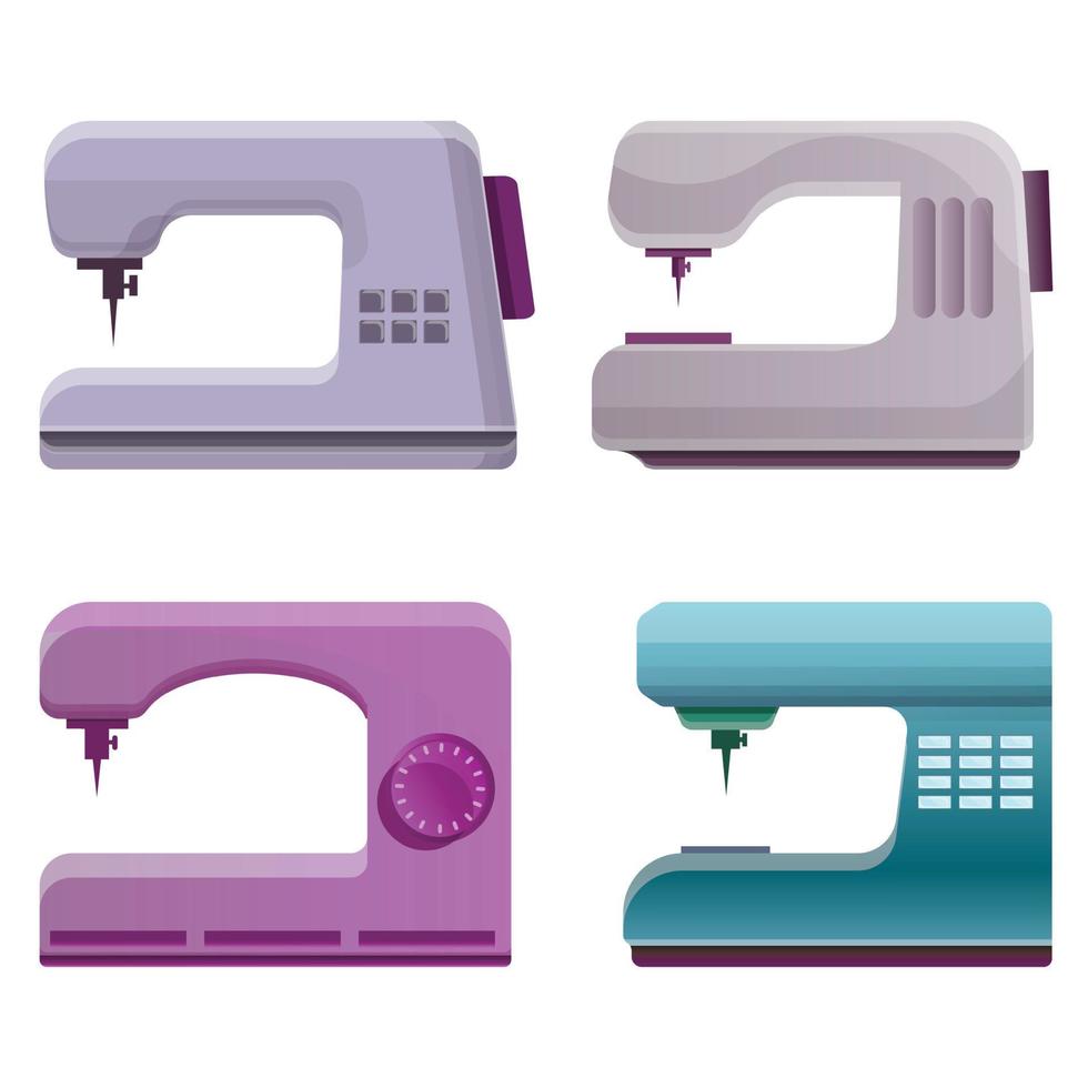 set di icone della macchina da cucire, stile cartone animato vettore