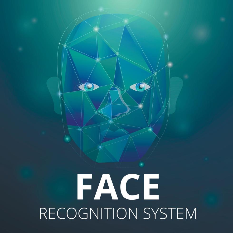 banner di concetto del sistema di riconoscimento facciale, stile cartone animato vettore