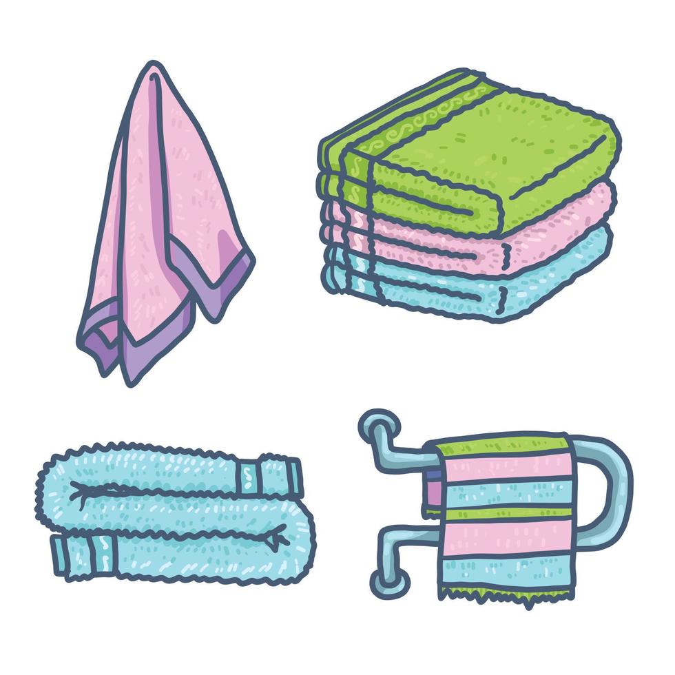 set di icone di asciugamano, stile disegnato a mano vettore