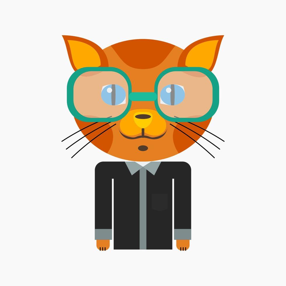 vettore modificabile del personaggio del gatto geek in stile cartone animato piatto per l'illustrazione del libro dei bambini sul concetto di professione