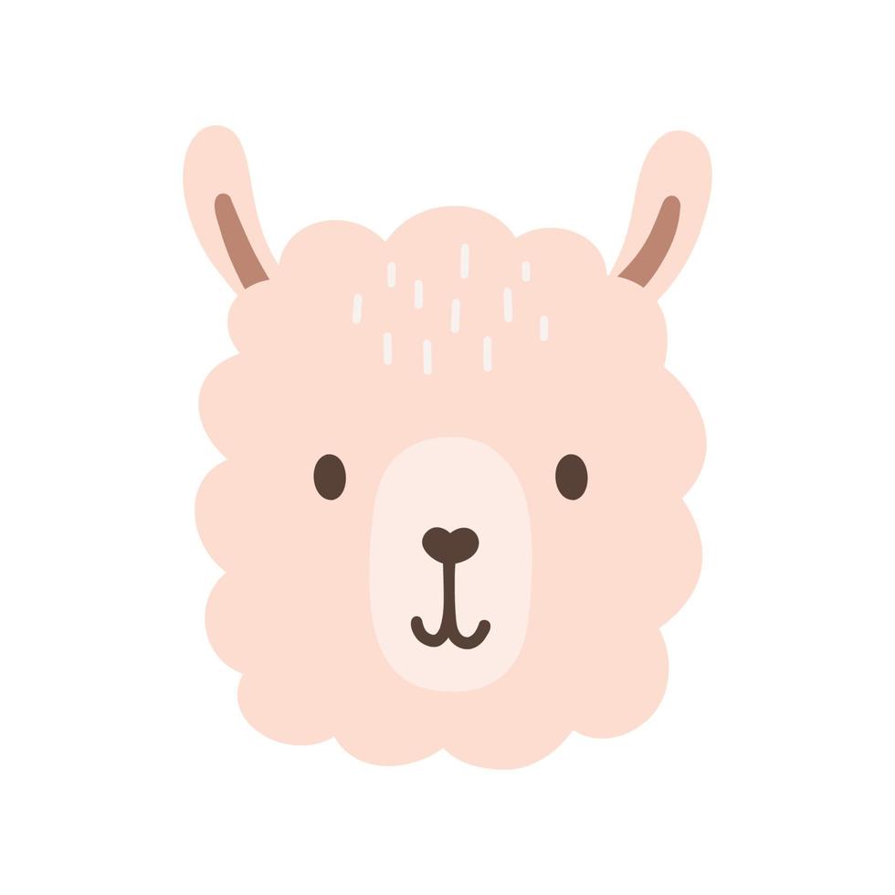 carino ritratto testa di lama in stile scandinavo. disegno faccia di alpaca bambino isolato su bianco. vettore dolce alpaca per poster e carta per bambini.