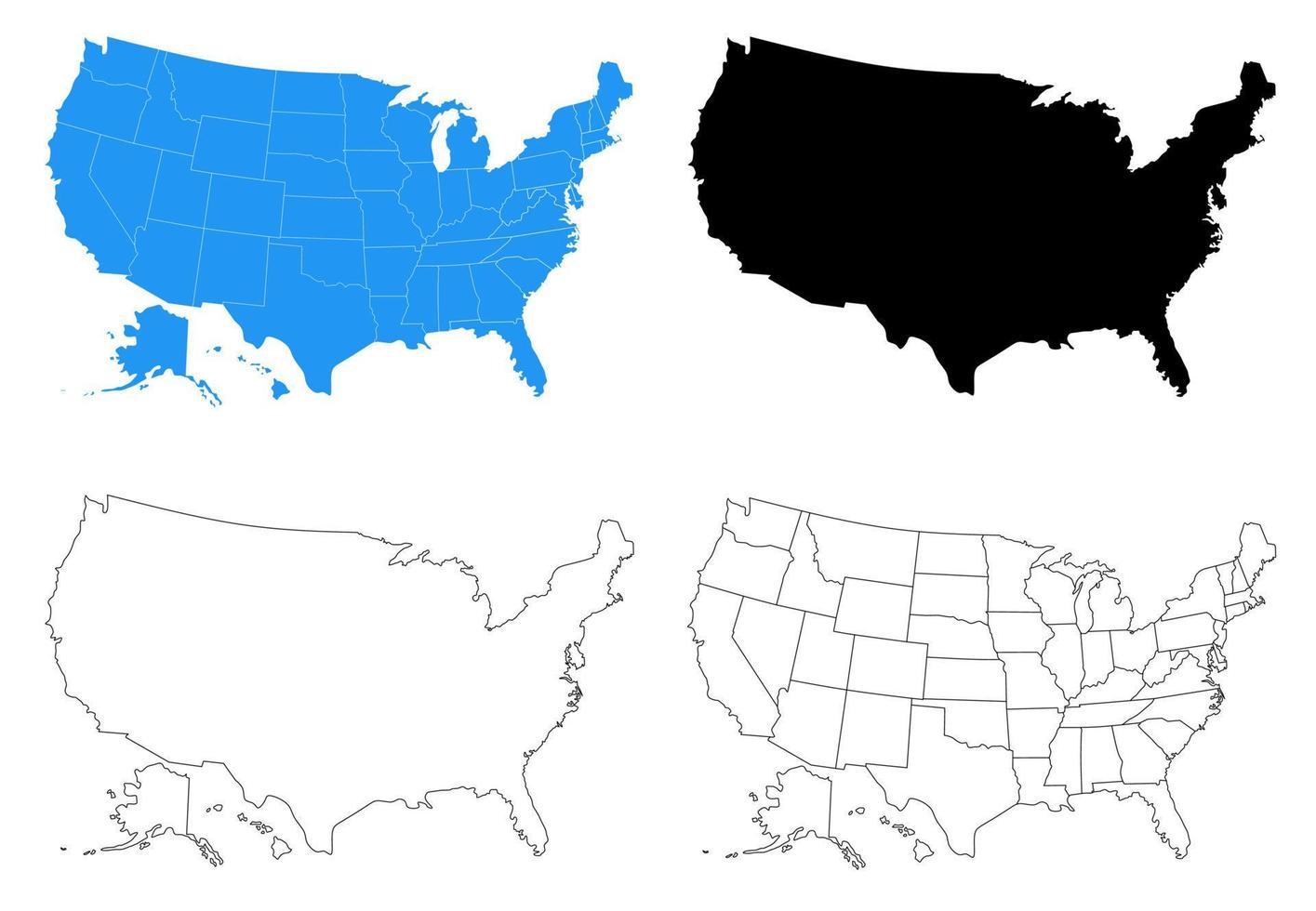 insieme della mappa degli stati uniti d'america vettore