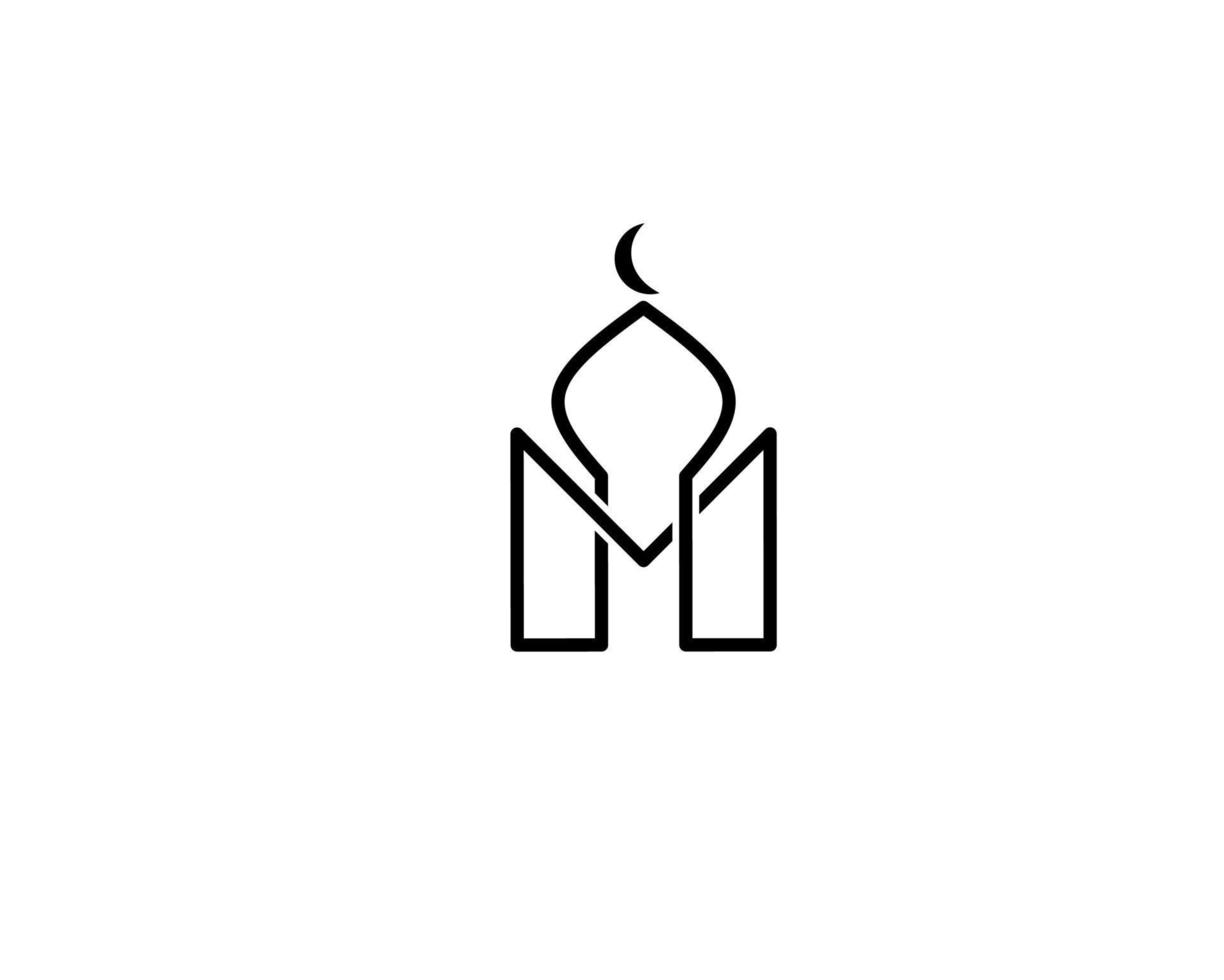 logo del monogramma della moschea della lettera m isolato su priorità bassa bianca. icona della linea della moschea m vettore