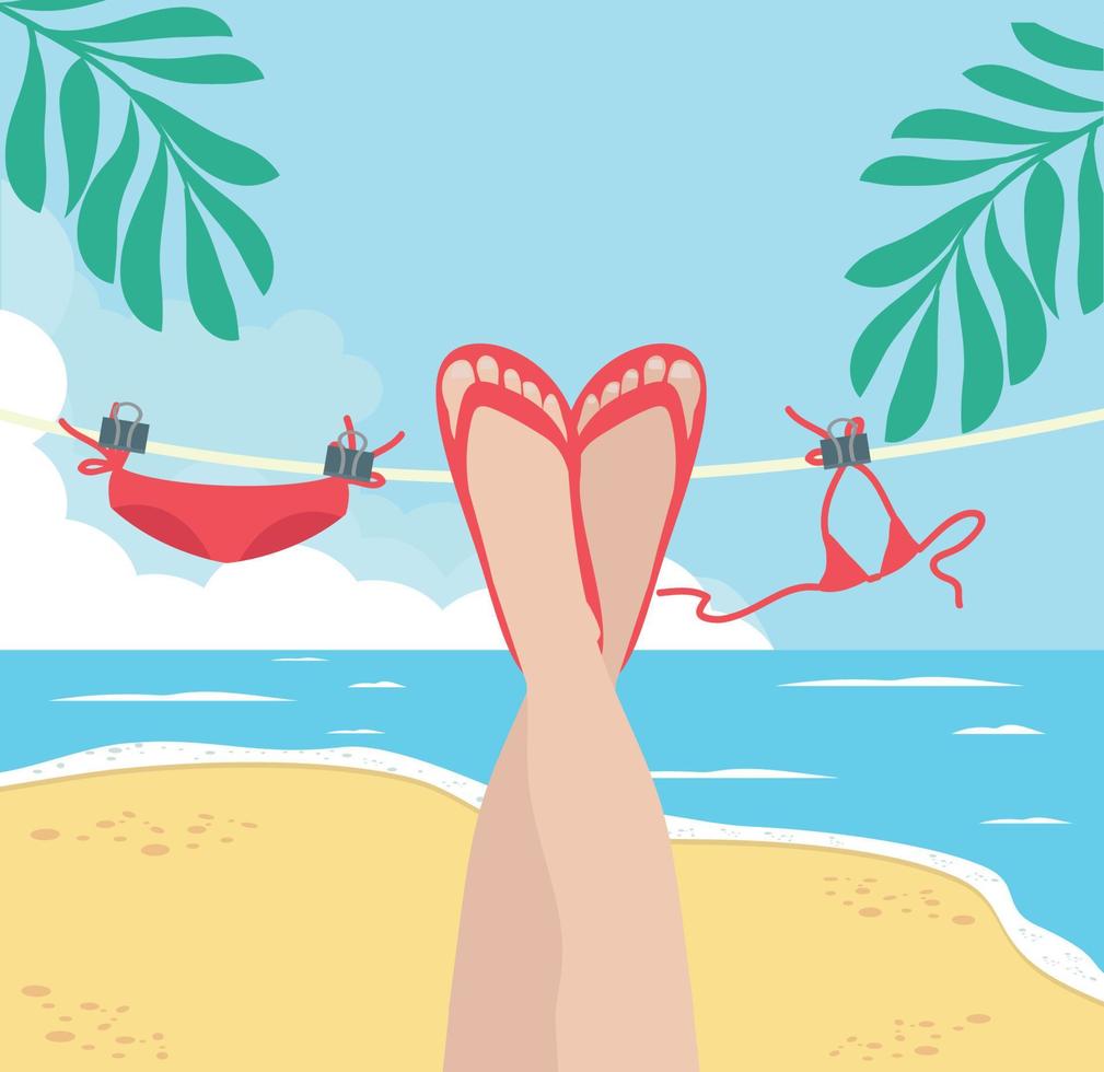 gambe di donna con spiaggia estiva sotto usura vettore