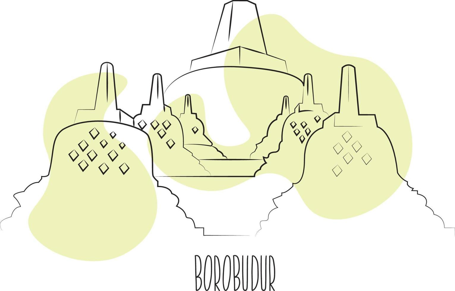 borobudur con stile lineart vettore