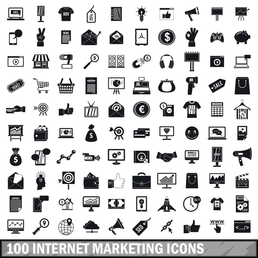 100 set di icone di marketing su Internet, stile semplice vettore