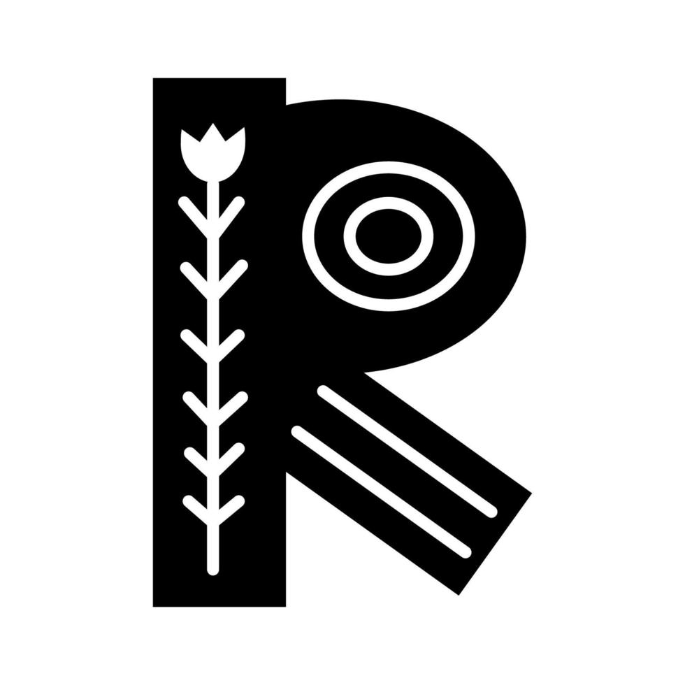 lettera ornata scandinava in bianco e nero r. carattere popolare. lettera r in stile scandinavo. vettore