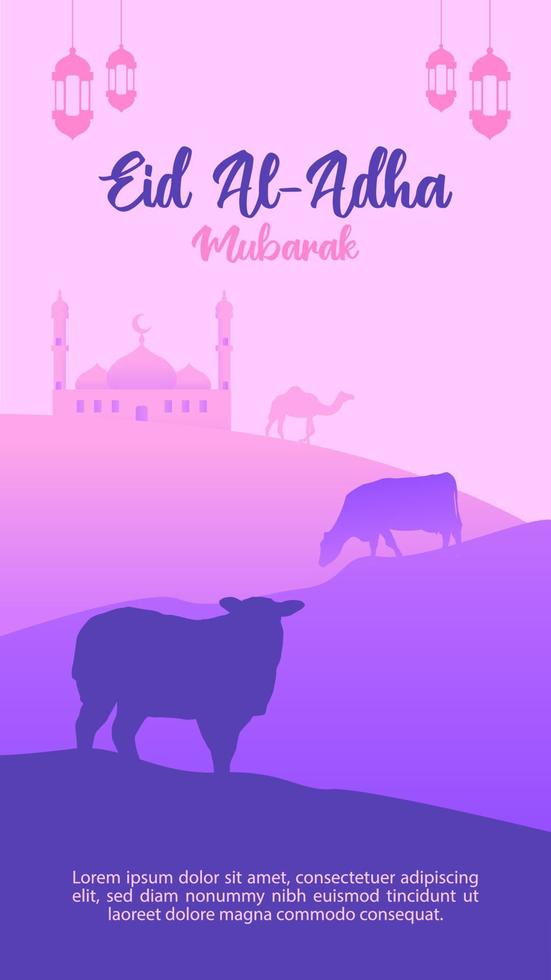 eid al adha mubarak modello di storia sui social media con illustrazione design piatto vettore