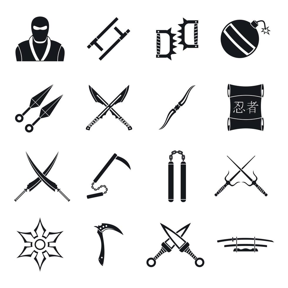set di icone di strumenti ninja, stile semplice vettore