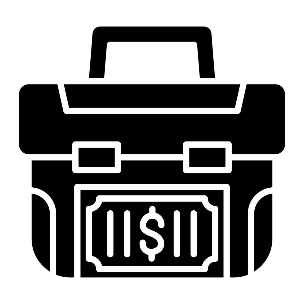 icona del glifo della valigia dei soldi vettore