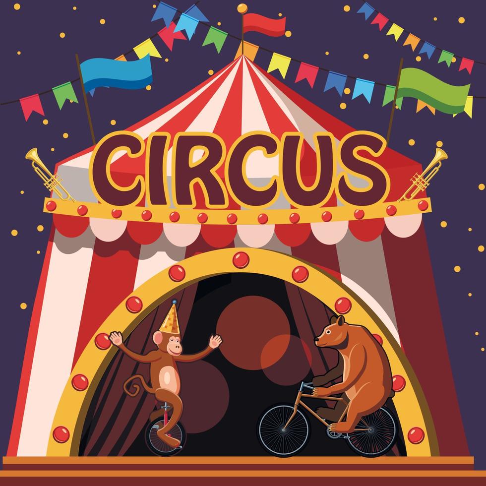 animali da circo mostrano il concetto di tenda, stile cartone animato vettore