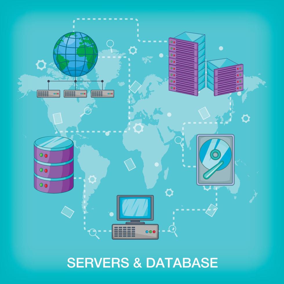 concetto di base di dati globale, stile cartone animato vettore