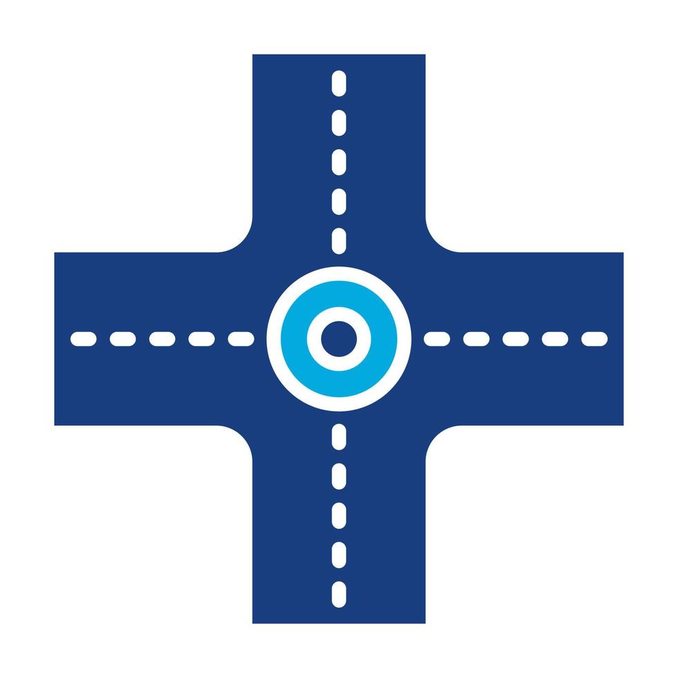 icona a due colori del glifo di intersezione a quattro vie vettore