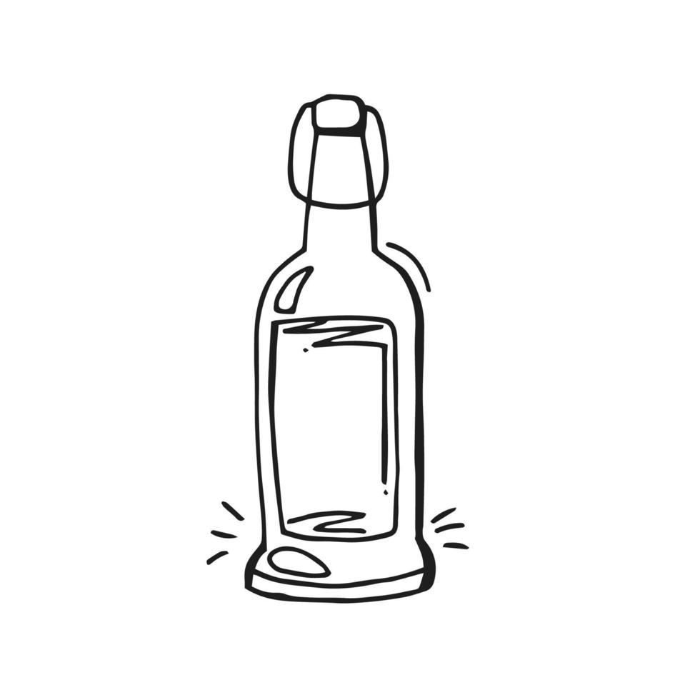 oktoberfest 2022 - festa della birra. elementi di doodle disegnati a mano. festa tradizionale tedesca. contorno nero su sfondo bianco. bottiglia di vetro di birra. vettore