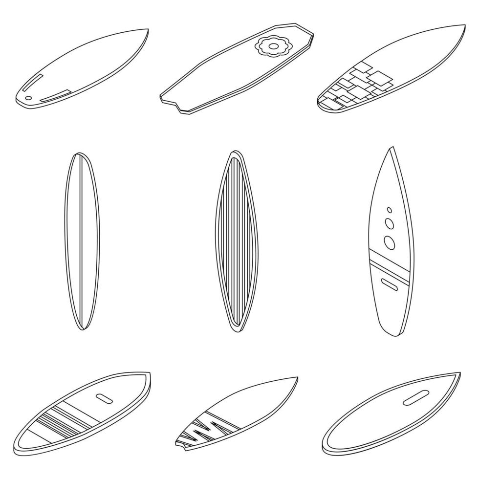 le icone della tavola da surf impostano il profilo vettoriale