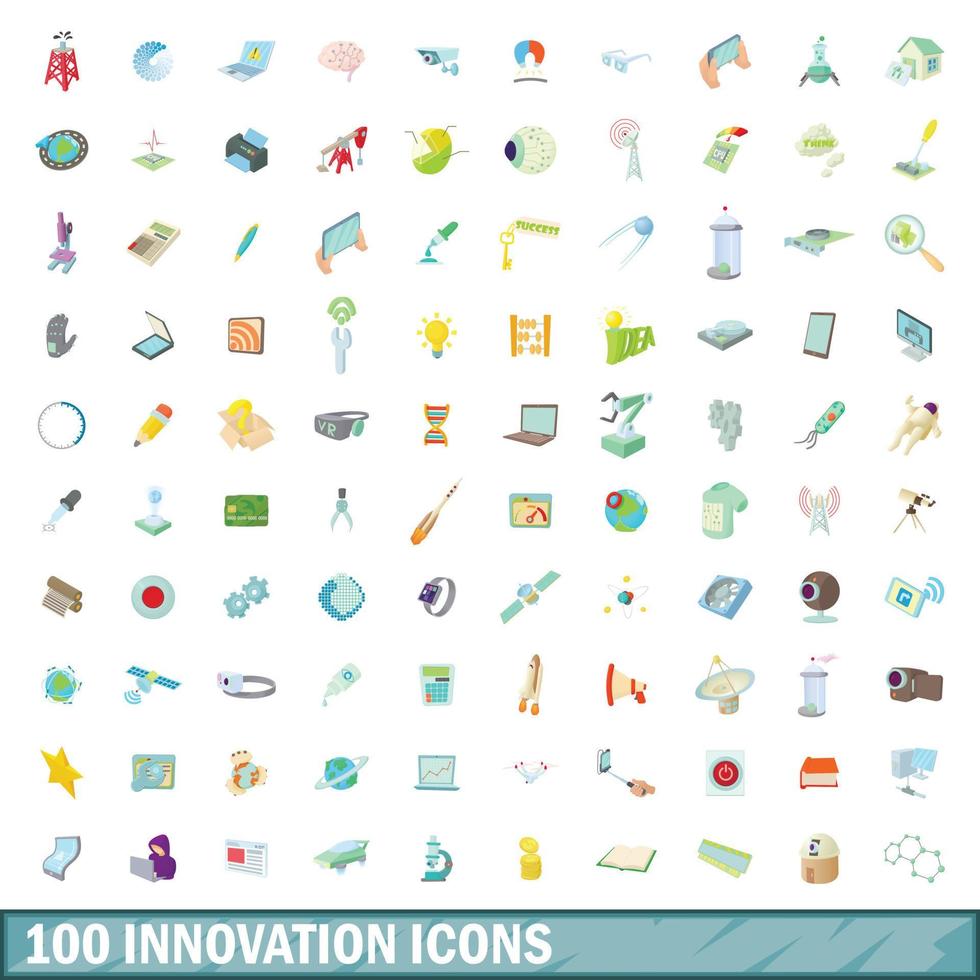 100 icone di innovazione impostate, stile cartone animato vettore