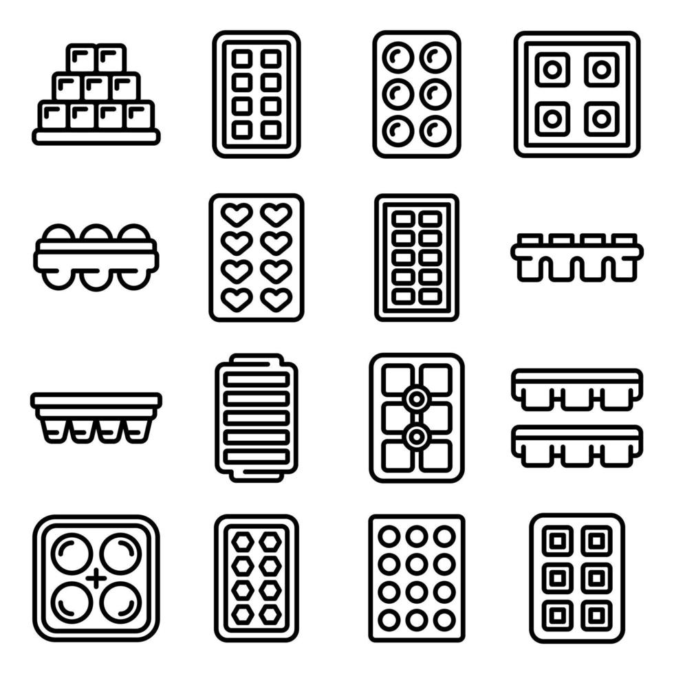 set di icone di vassoi per cubetti di ghiaccio, stile contorno vettore