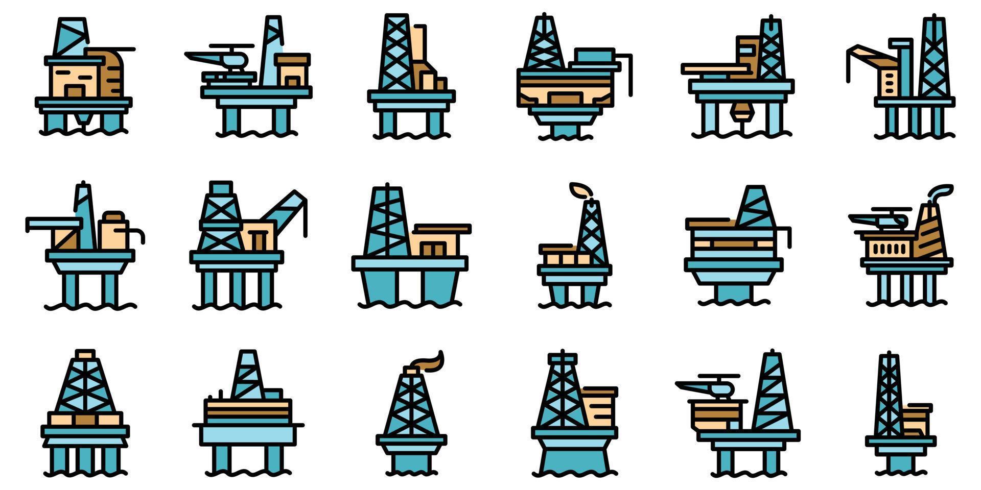 le icone della piattaforma di perforazione marittima impostano il vettore piatto