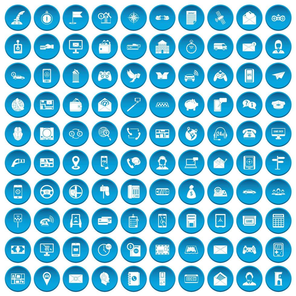 100 icone del telefono impostate in blu vettore