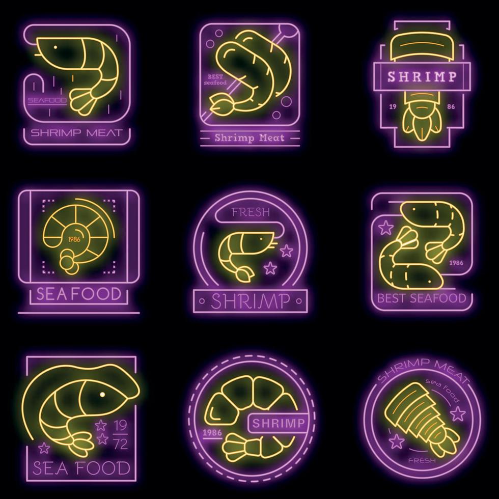 gamberetti icon set vettore neon