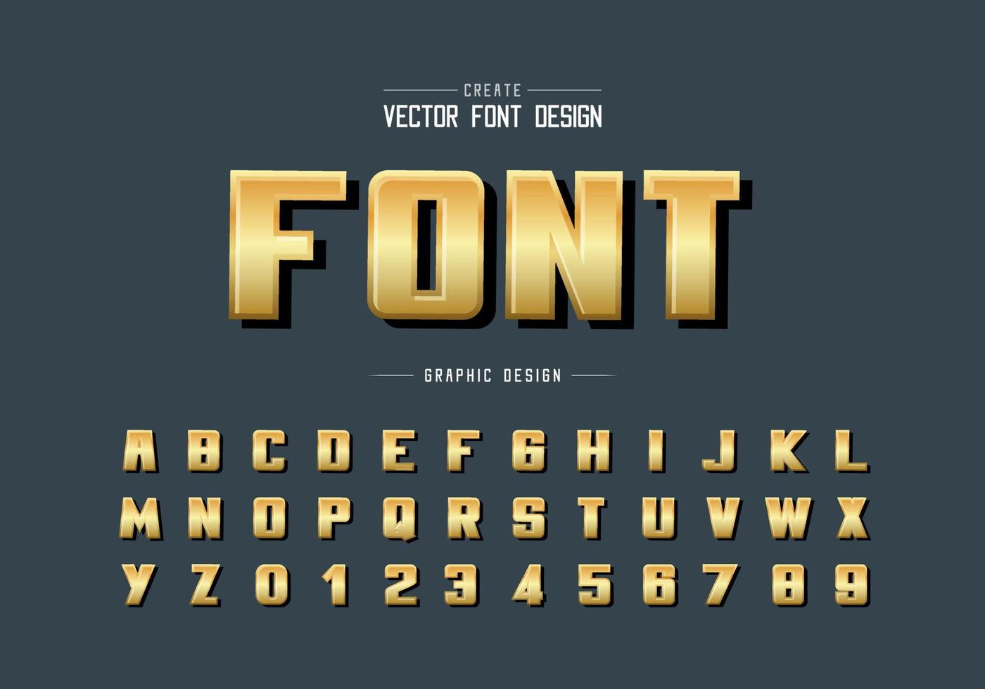 carattere dorato e vettore alfabeto in grassetto, carattere tipografico dorato e design numerico, testo grafico su sfondo