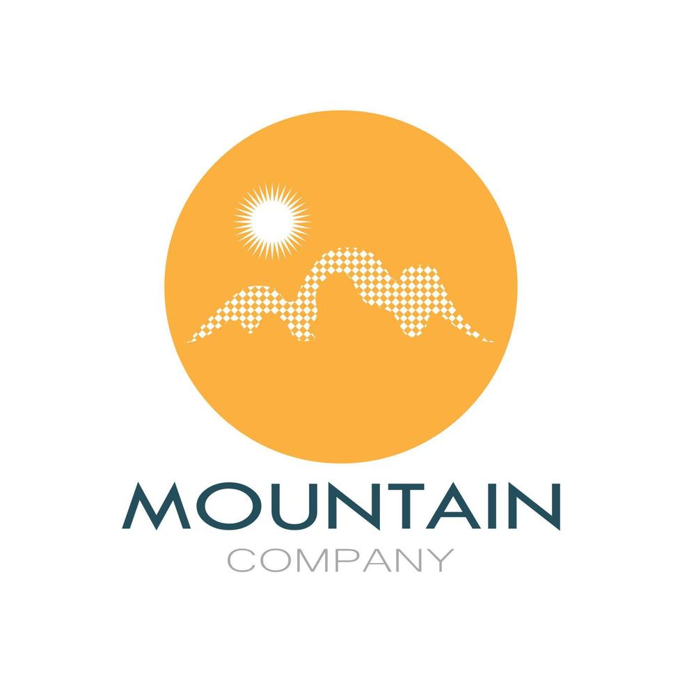 design minimalista del logo della montagna e del sole in colori piatti ricchi di concetti moderni illustrazione vettoriale