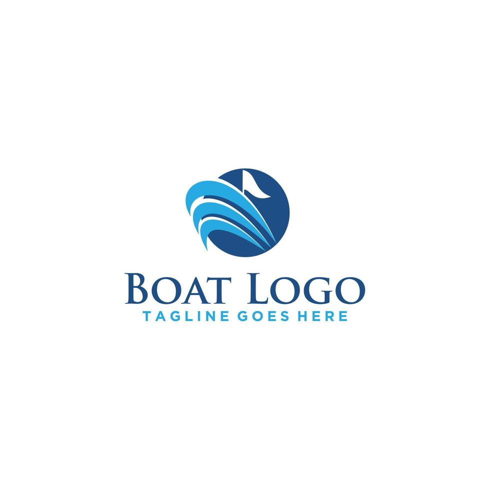 design del segno del logo della barca e del mare vettore