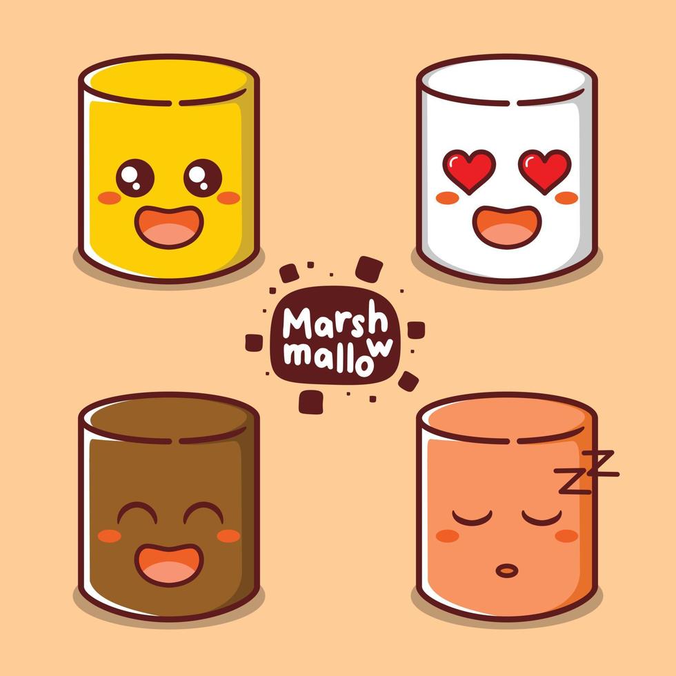 simpatica collezione di emoji di marshmallow vettore