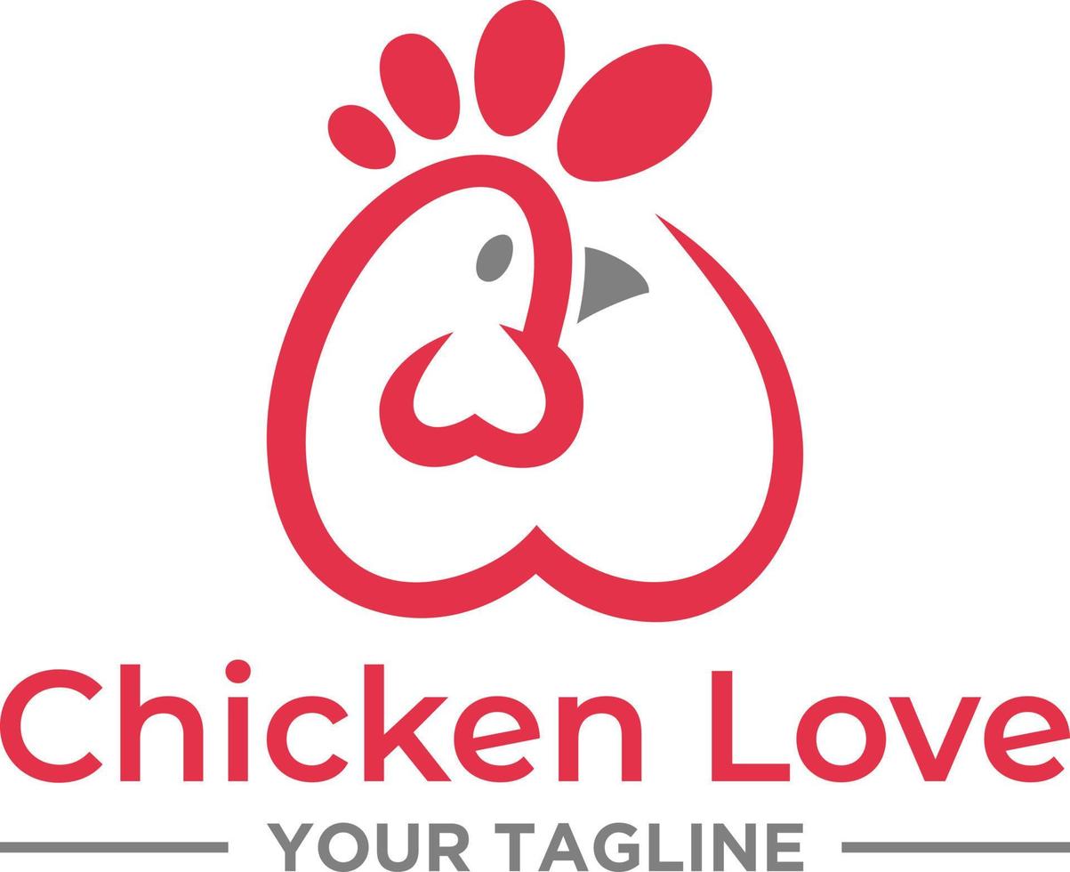 disegno del segno di logo di amore di pollo vettore