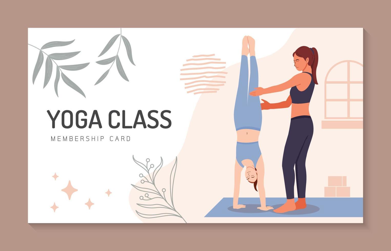 giovane donna che si gode una lezione di yoga, uno stile di vita sano, una ricreazione attiva, una giornata di yoga, una donna che fa esercizi di yoga. illustrazione vettoriale di carattere.