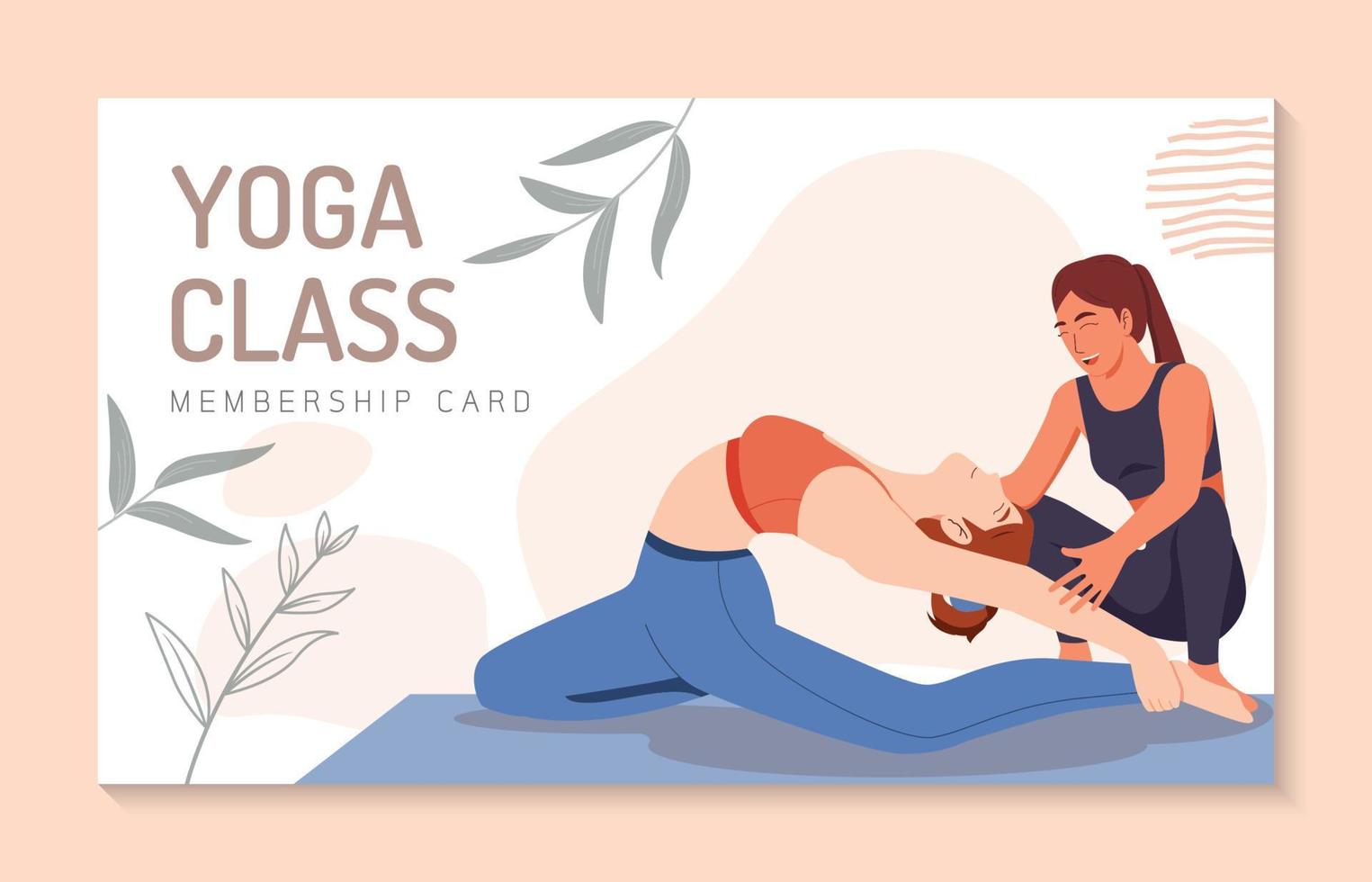 giovane donna che si gode una lezione di yoga, uno stile di vita sano, una ricreazione attiva, una giornata di yoga, una donna che fa esercizi di yoga. illustrazione vettoriale di carattere.