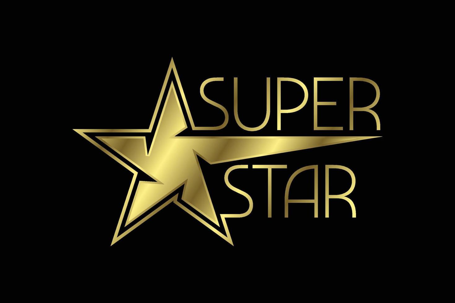 simbolo del segno del logo del testo super stella d'oro. elemento grafico di illustrazione vettoriale su sfondo scuro