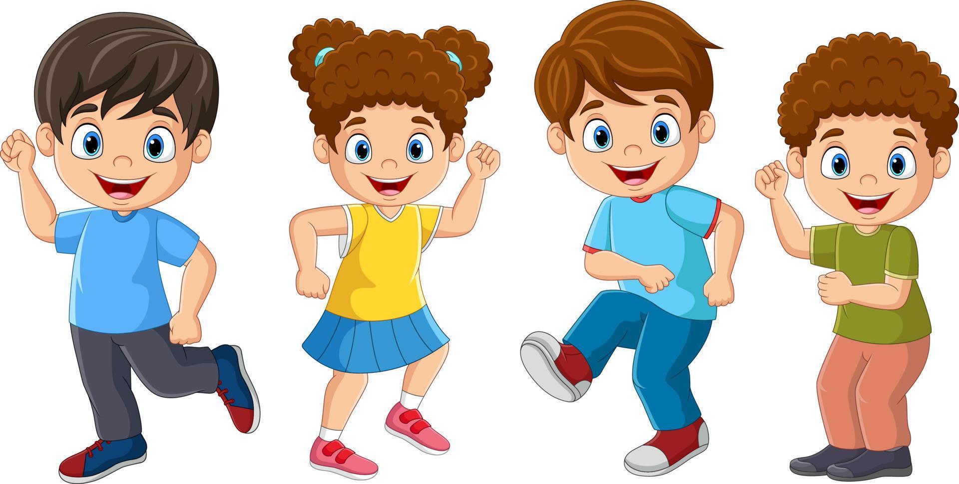 gruppo di bambini felici del fumetto che ballano vettore