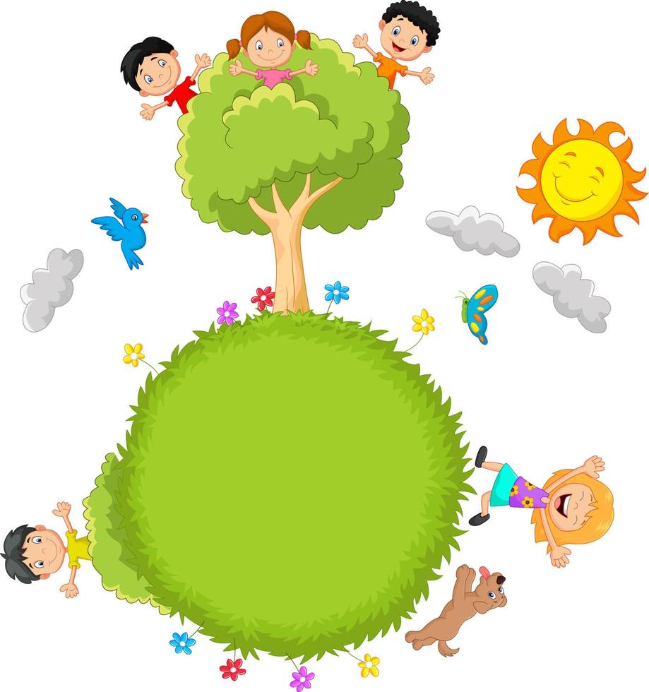 bambini che giocano sull'albero vettore