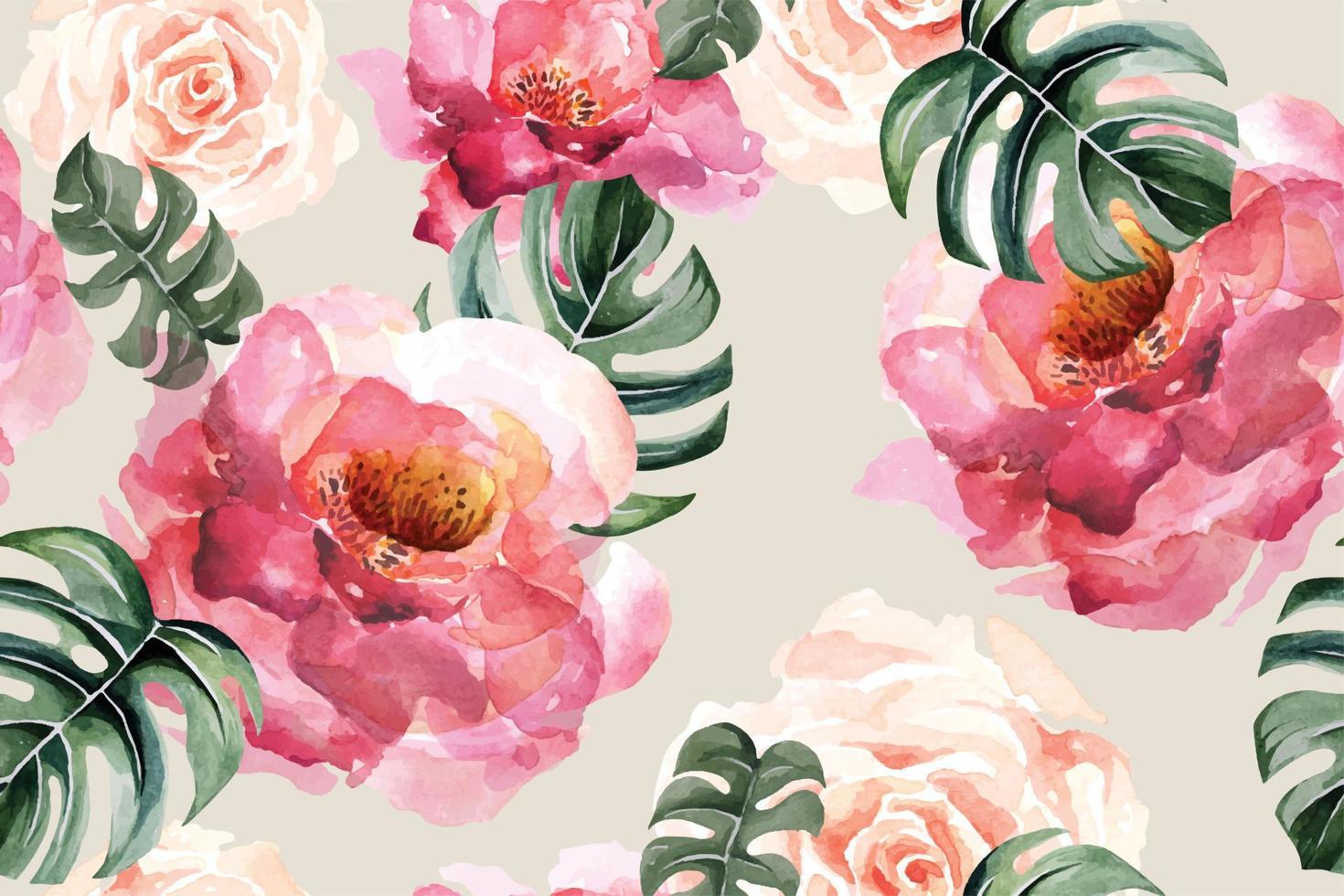 rosa senza cuciture e fiore in fiore con acquerello progettato per tessuto e carta da parati, stile vintage motivo floreale disegnato a mano sfondo botanico. vettore